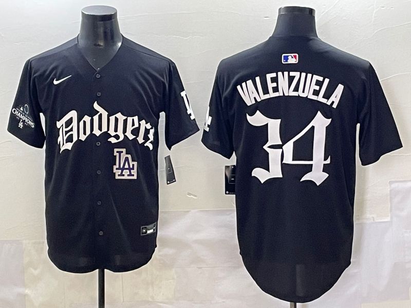 Men 2025 Los Angeles Dodgers #34 Valenzuela Black Seventh generation Joint Name Nike MLB Jersey style 18->los angeles dodgers->MLB Jersey